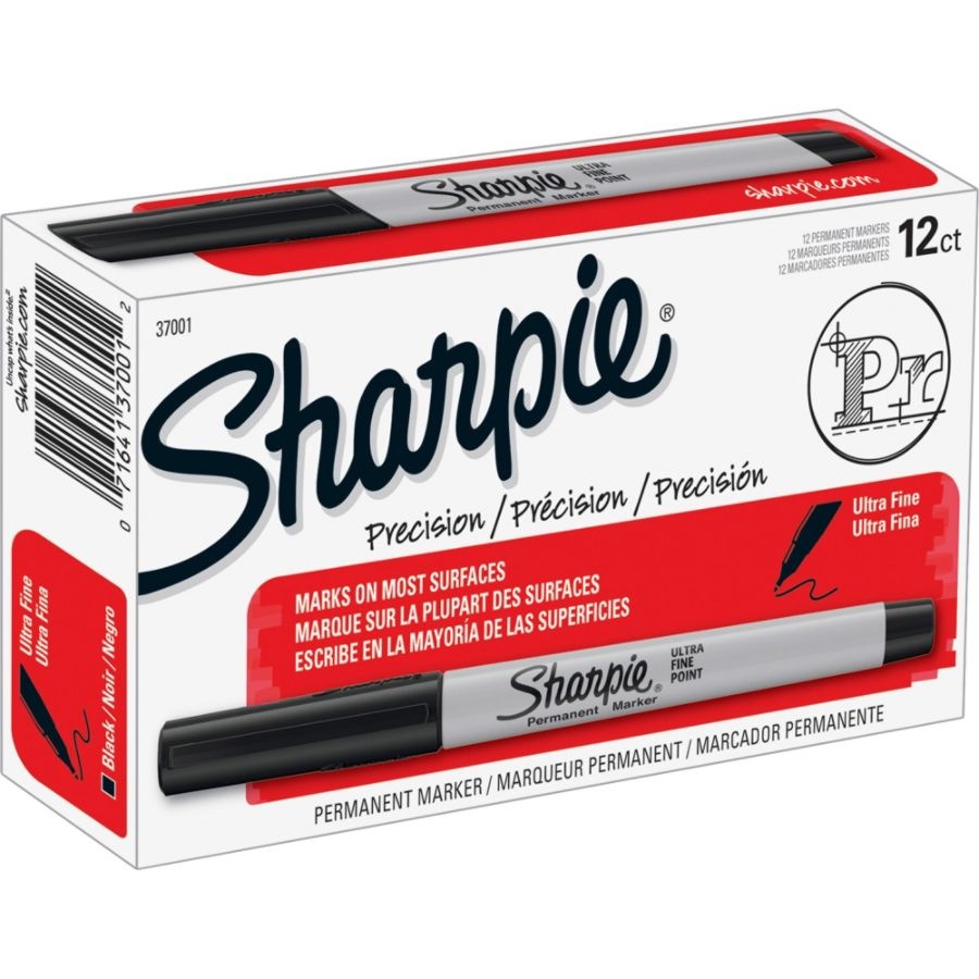slide 4 of 4, Sharpie Permanent Ultra-Fine Point Markers, Black, Pack Of 12 Markers, 12 ct