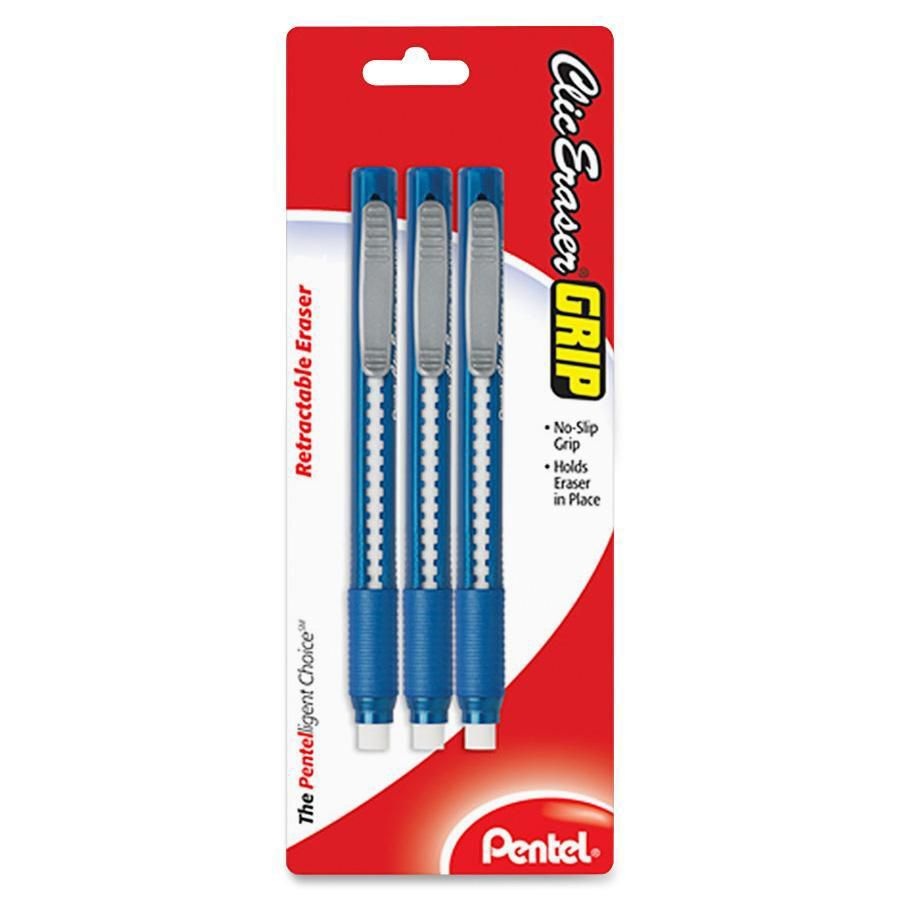 slide 3 of 3, Pentel Clic Eraser Pencil-Style Grip Eraser, Assorted, 3 ct