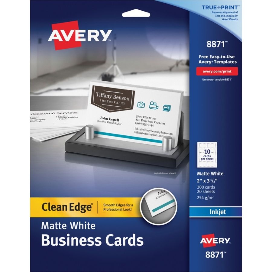 slide 6 of 6, Avery Inkjet Two-Sided Printable Clean Edge Business Cards - White, 200 ct