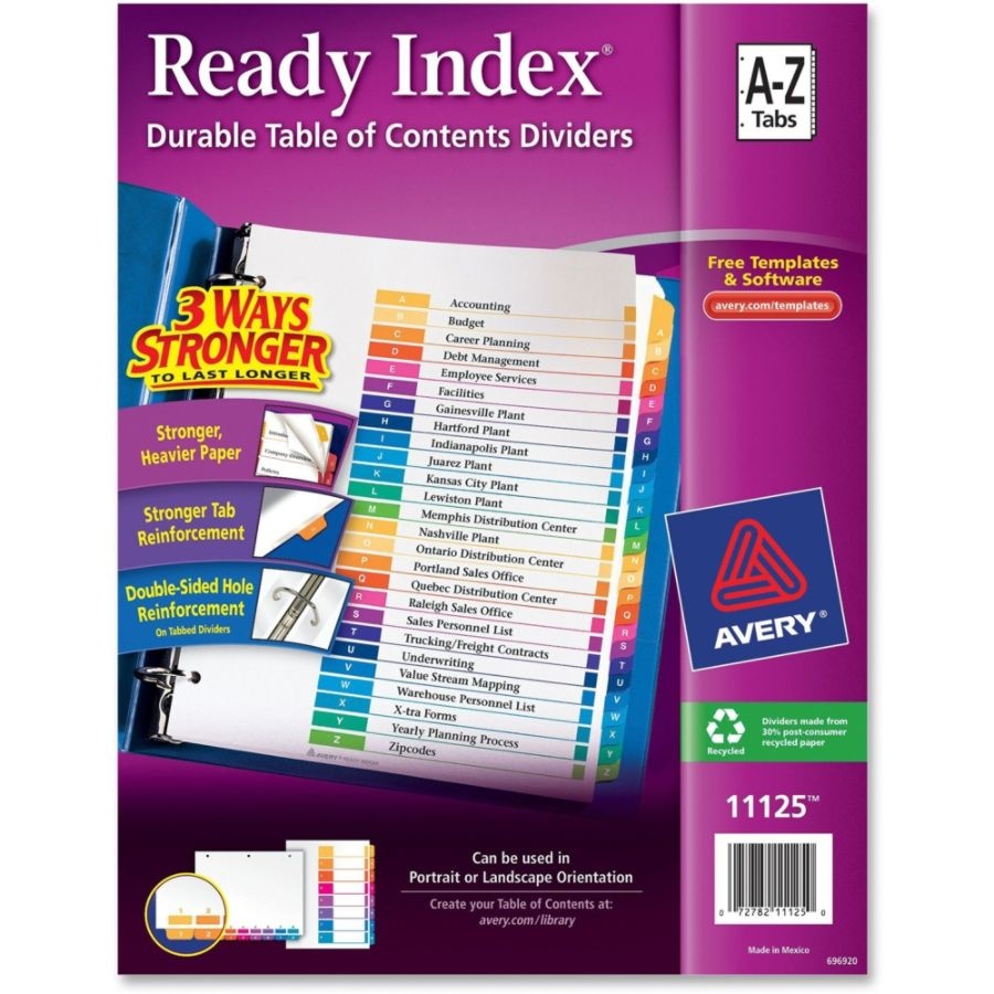 slide 7 of 8, Avery Ready Index Contemporary Table/Content Divider, Title: A-Z, Multi, Letter, 1 ct