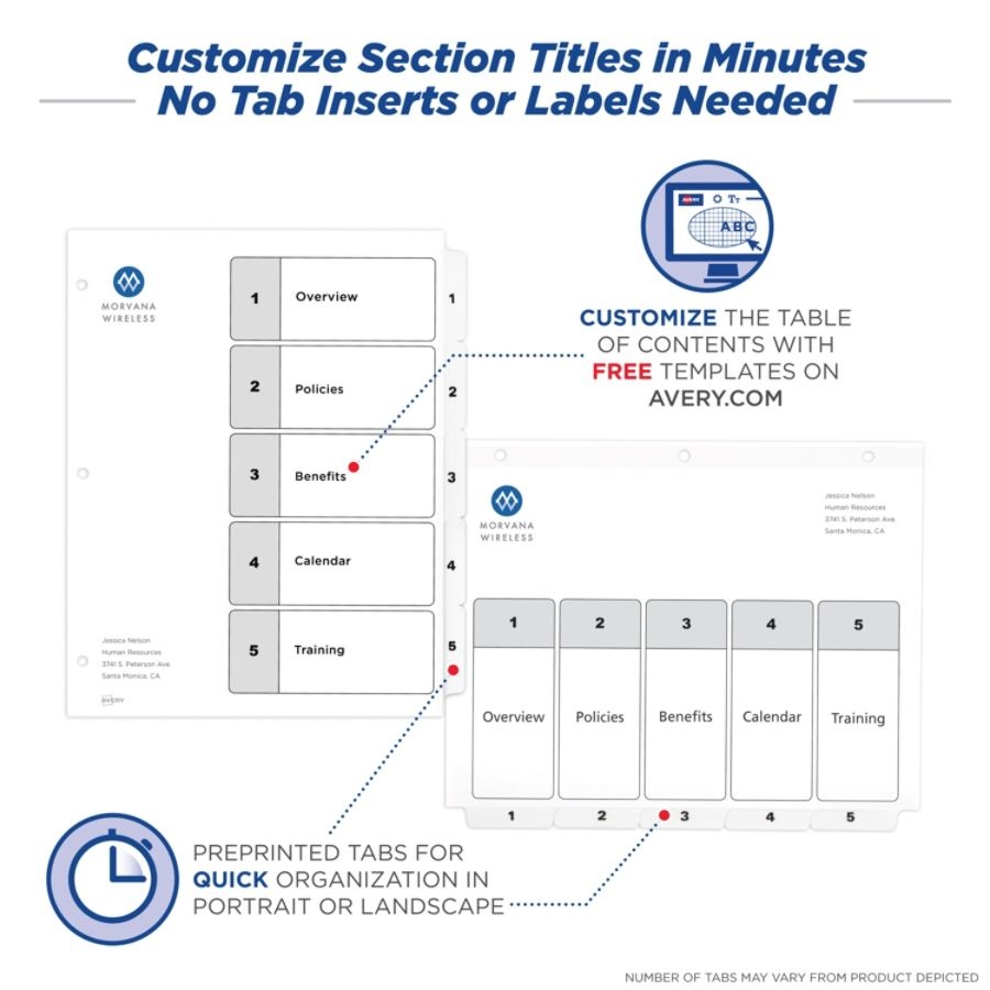 slide 3 of 10, Avery Ready Index Classic Tab Titles, 5-Tab, 1-5, Letter, Black/White, 5/Set, 1 ct