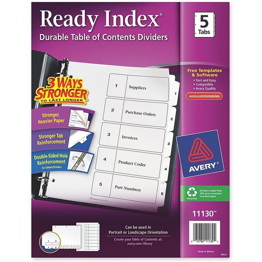 slide 7 of 10, Avery Ready Index Classic Tab Titles, 5-Tab, 1-5, Letter, Black/White, 5/Set, 1 ct