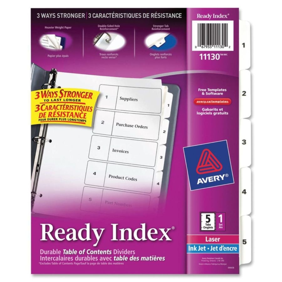 slide 2 of 10, Avery Ready Index Classic Tab Titles, 5-Tab, 1-5, Letter, Black/White, 5/Set, 1 ct