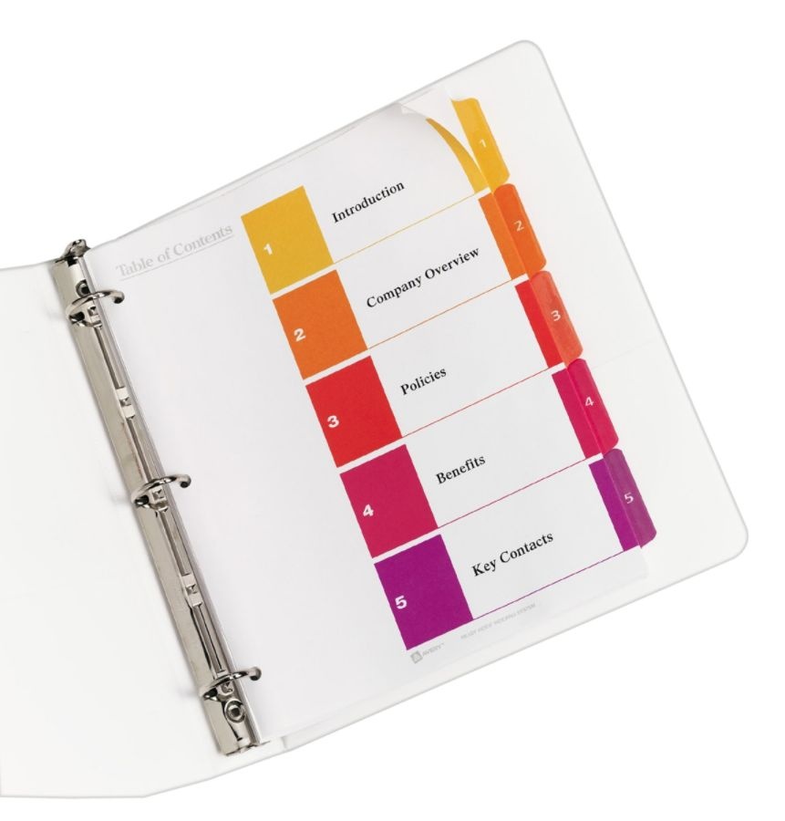 slide 6 of 8, Avery Ready Index 20% Recycled Table Of Contents Dividers, 1-5 Tab, Multicolor, 1 ct