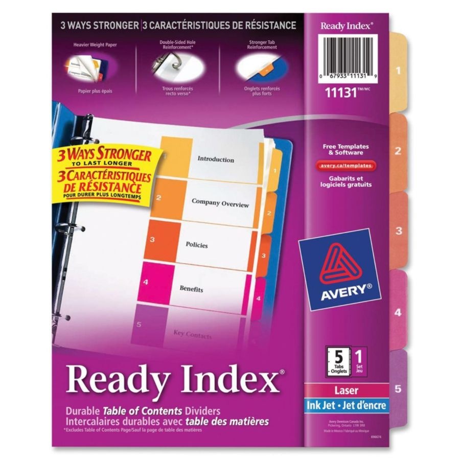 slide 2 of 8, Avery Ready Index 20% Recycled Table Of Contents Dividers, 1-5 Tab, Multicolor, 1 ct