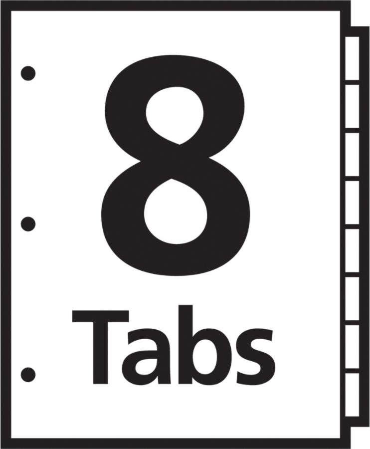 slide 2 of 8, Avery Ready Index 20% Recycled Table Of Contents Dividers, 1-8 Tab, Black/White, 1 ct