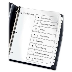 slide 4 of 8, Avery Ready Index 20% Recycled Table Of Contents Dividers, 1-8 Tab, Black/White, 1 ct