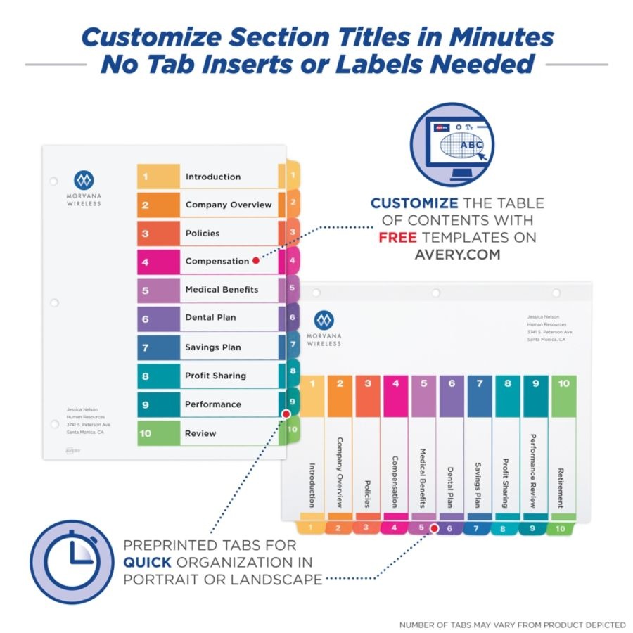 slide 2 of 9, Avery Ready Index 20% Recycled Table Of Contents Dividers, 1-10 Tab - Multicolor, 1 ct