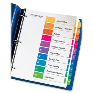 slide 7 of 9, Avery Ready Index 20% Recycled Table Of Contents Dividers, 1-10 Tab - Multicolor, 1 ct