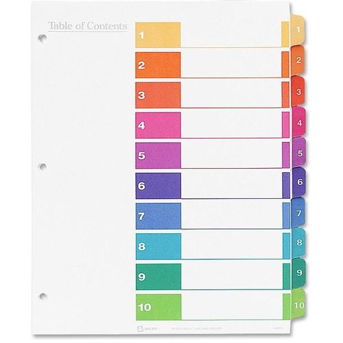 slide 9 of 9, Avery Ready Index 20% Recycled Table Of Contents Dividers, 1-10 Tab - Multicolor, 1 ct