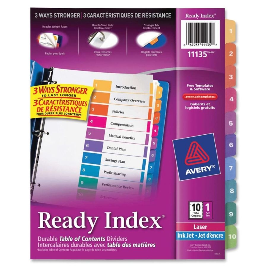 slide 3 of 9, Avery Ready Index 20% Recycled Table Of Contents Dividers, 1-10 Tab - Multicolor, 1 ct