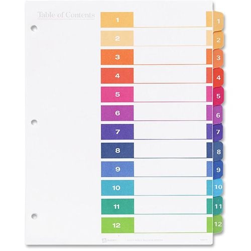 slide 5 of 10, Avery Ready Index 20% Recycled Table Of Contents Dividers, 1-12 Tab, Multicolor, 1 ct