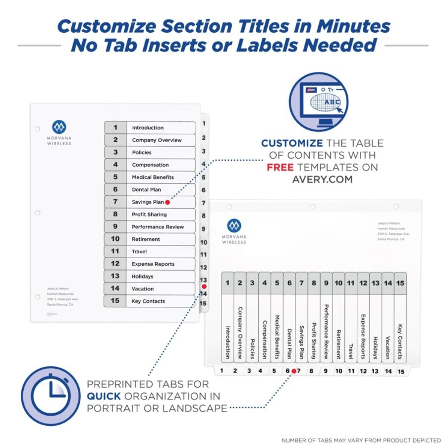 slide 5 of 10, Avery Ready Index 20% Recycled Table Of Contents Dividers, 1-15 Tab, Black/White, 1 ct