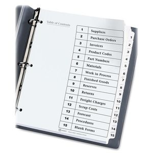 slide 9 of 10, Avery Ready Index 20% Recycled Table Of Contents Dividers, 1-15 Tab, Black/White, 1 ct