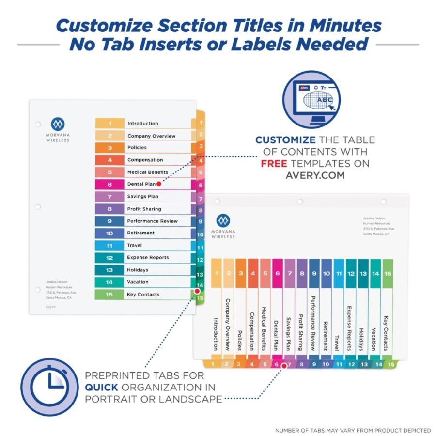slide 5 of 7, Avery Ready Index 20% Recycled Table Of Contents Dividers, 1-15 Tab, Multicolor, 1 ct
