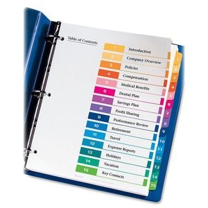 slide 7 of 7, Avery Ready Index 20% Recycled Table Of Contents Dividers, 1-15 Tab, Multicolor, 1 ct