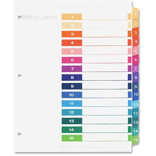 slide 2 of 7, Avery Ready Index 20% Recycled Table Of Contents Dividers, 1-15 Tab, Multicolor, 1 ct