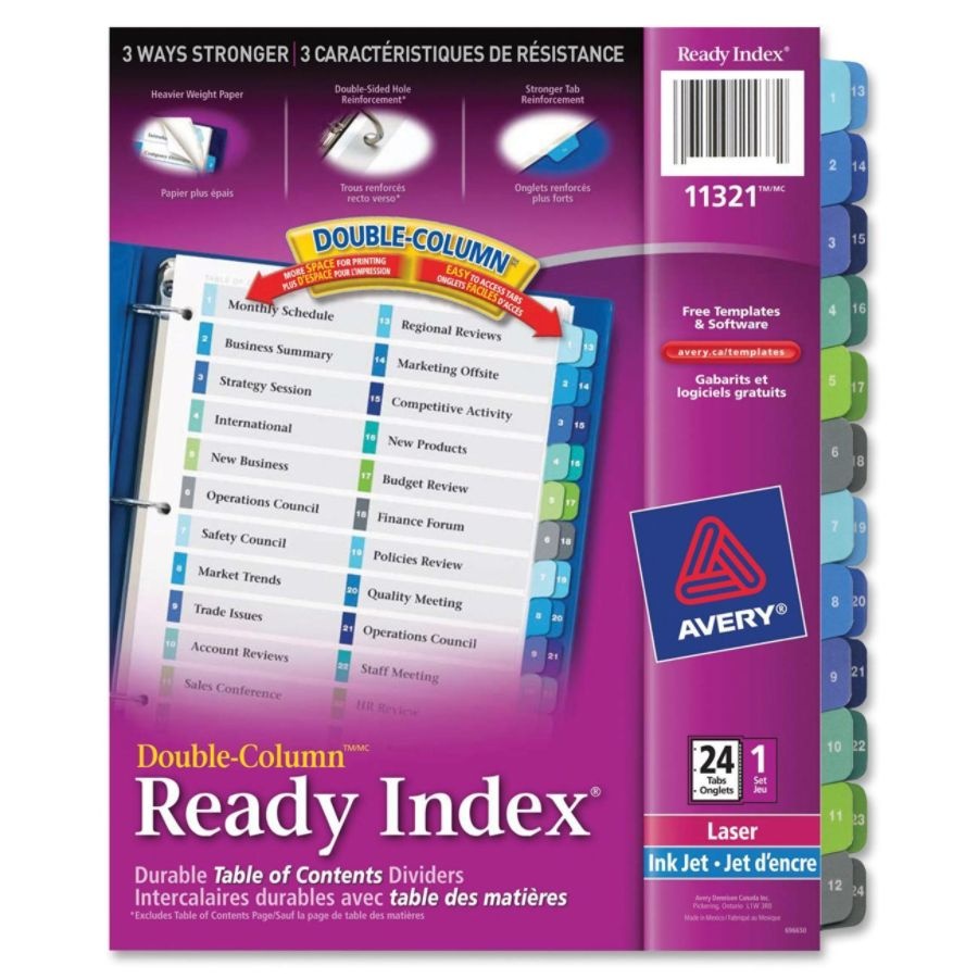 slide 2 of 6, Avery Ready Index 20% Recycled Double-Column Table Of Contents Dividers, 24-Tab, 1 ct