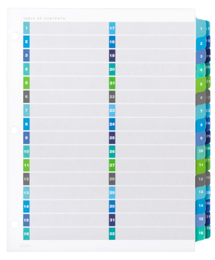 slide 5 of 9, Avery Ready Index 20% Recycled Double-Column Table Of Contents Dividers, 32-Tab, 1 ct