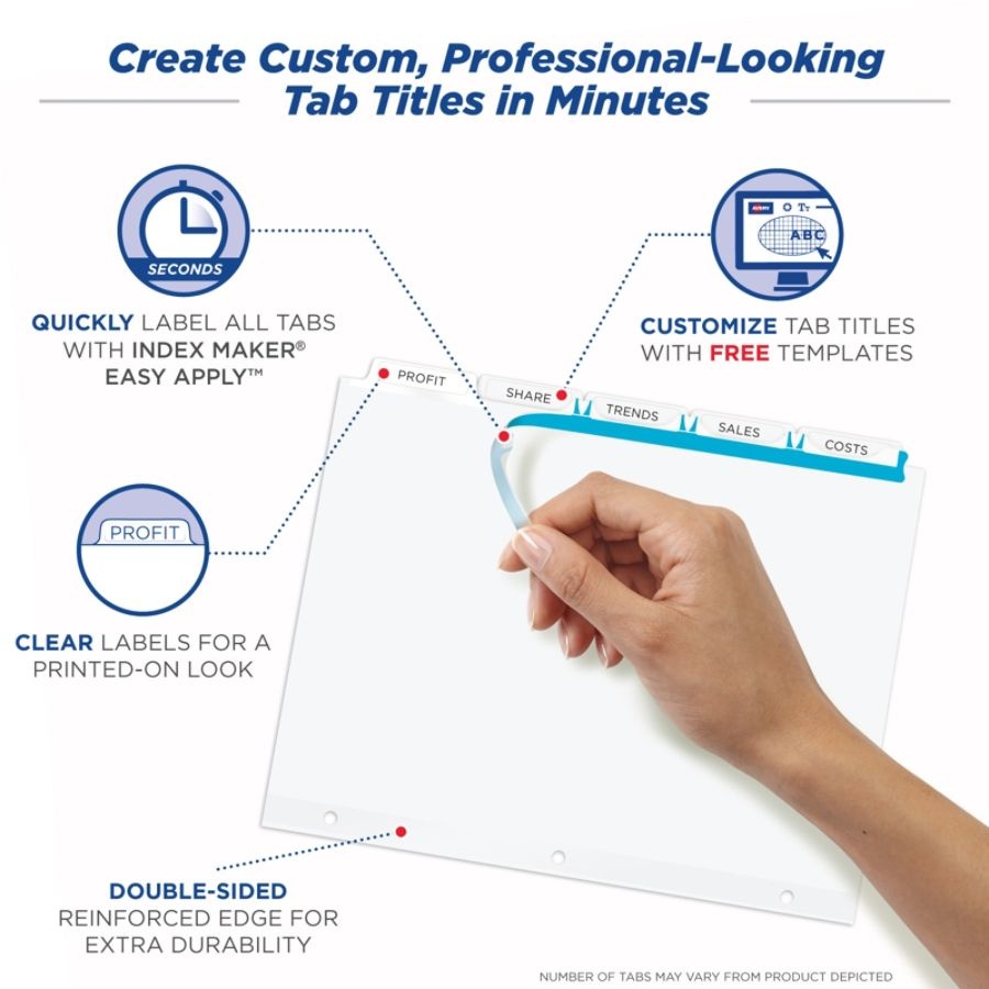 slide 6 of 9, Avery Print & Apply Clear Label Dividers With Index Maker Easy Apply Printable Label Strip And White Tabs, 12-Tab, 1 ct