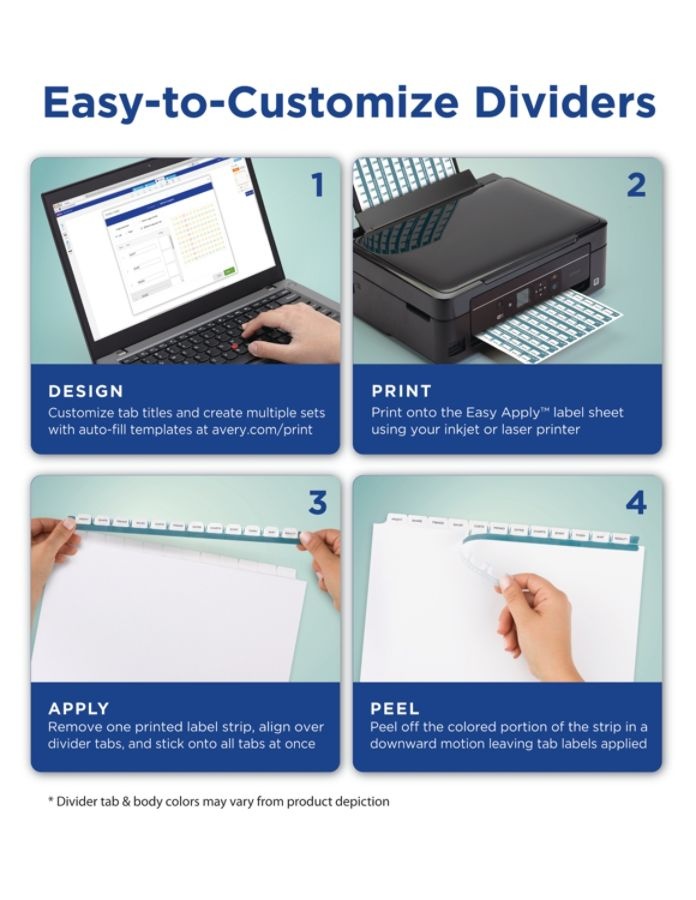 slide 8 of 9, Avery Print & Apply Clear Label Dividers With Index Maker Easy Apply Printable Label Strip And White Tabs, 12-Tab, 1 ct