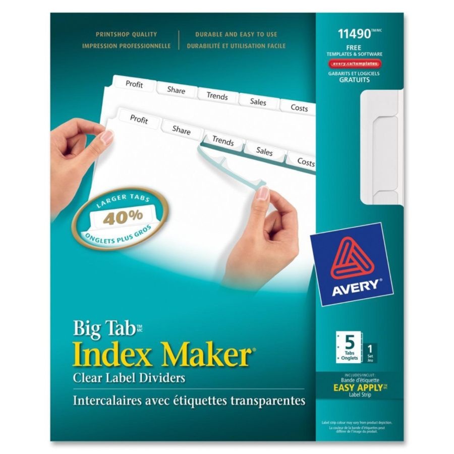 slide 7 of 9, AveryIndex Maker Big Tab Clear Label Dividers, 5-Tab Set, 1 ct