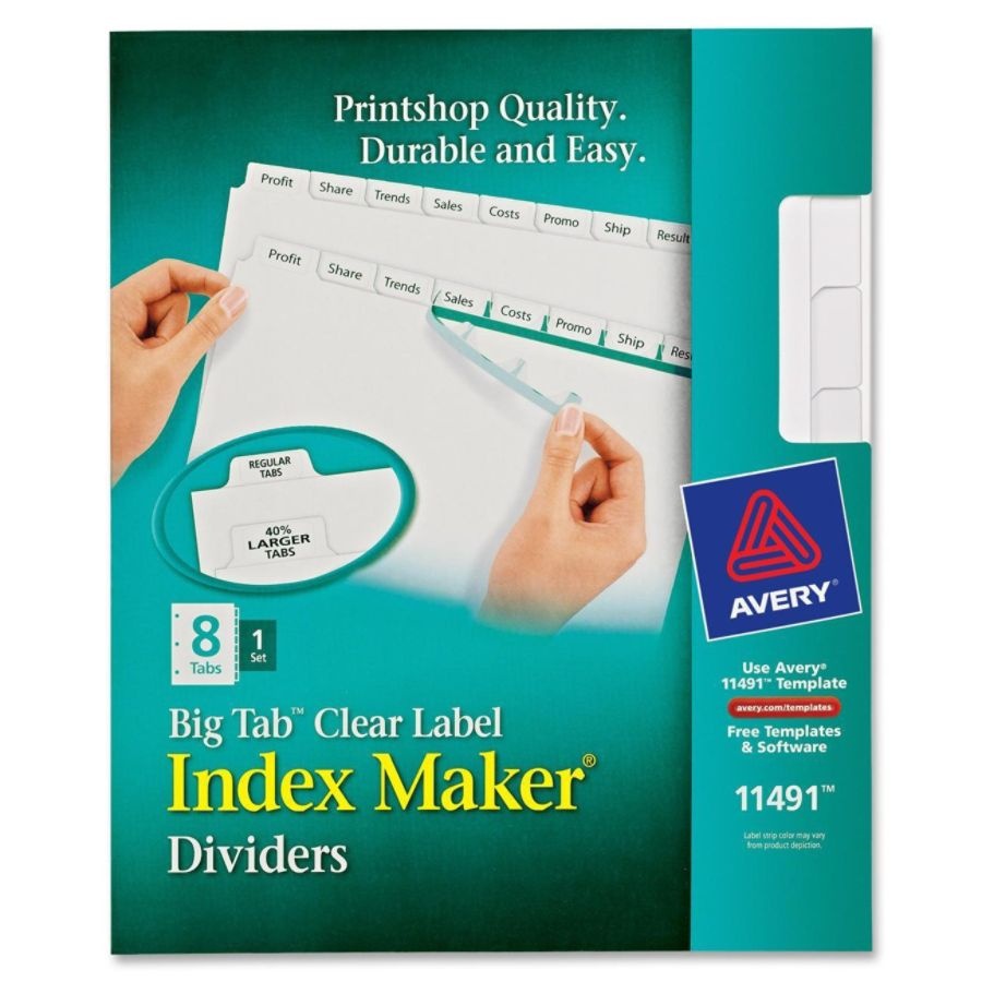 slide 8 of 9, AveryIndex Maker Big Tab Clear Label Dividers, 8-Tab Set, 1 ct