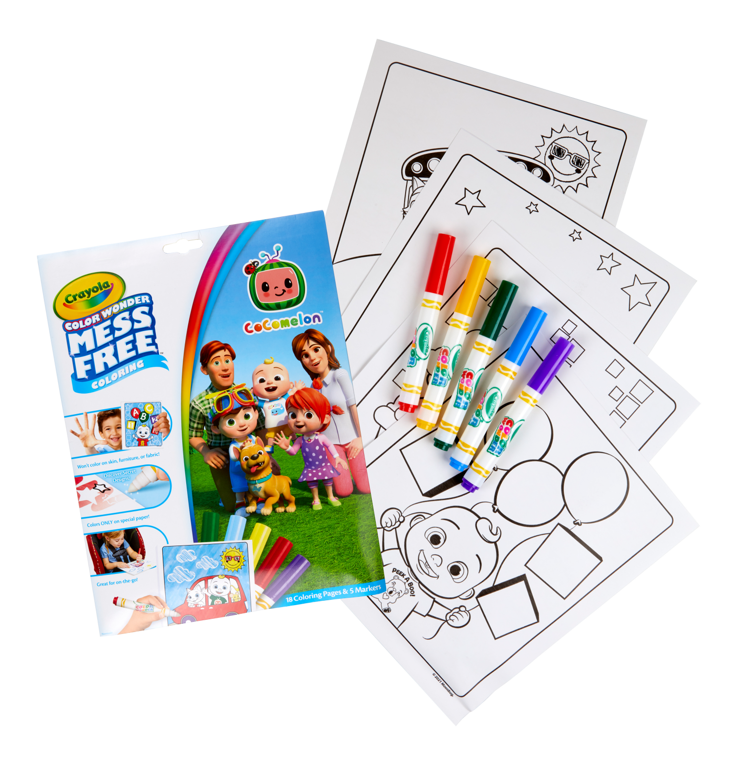 slide 5 of 7, Crayola Color Wonder, Cocomelon Coloring Pages & Mess Free Markers, Gift, 1 ct