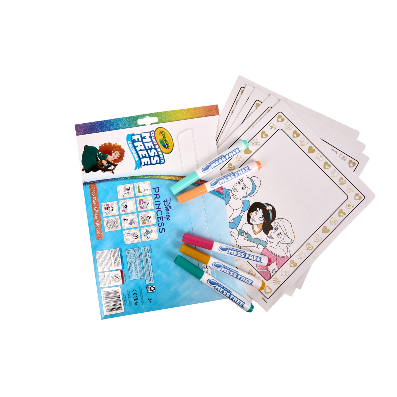 slide 3 of 5, Crayola Color Wonder Disney Princess Glitter Coloring Pages & Mess Free Markers, Coloring Set, Gift for Toddlers 3 & Up, 1 ct