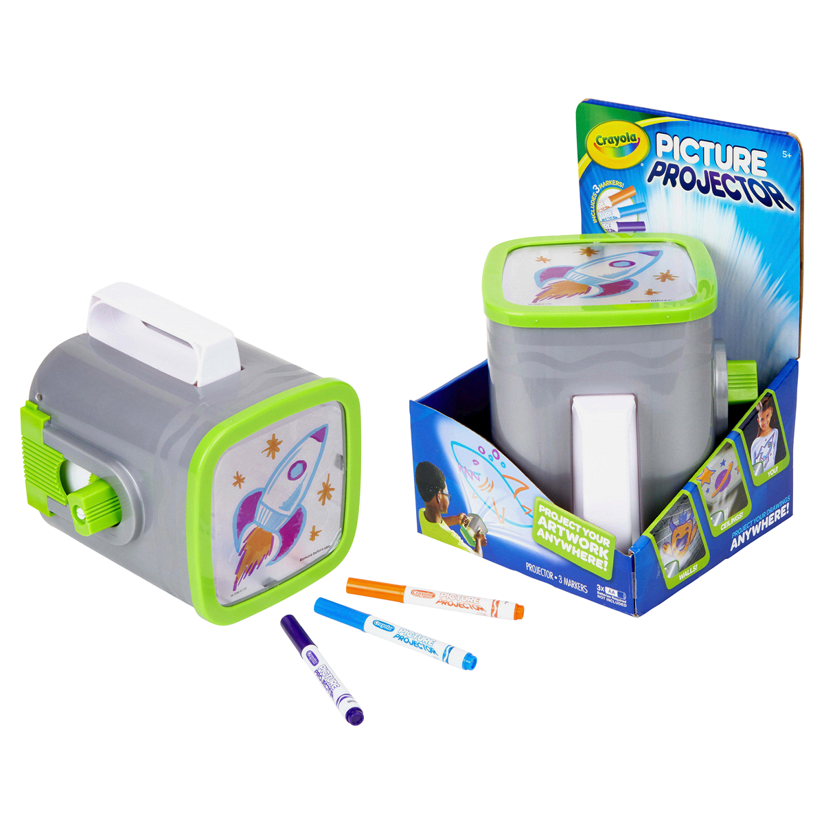 slide 7 of 11, Crayola Picture Projector; Creative Art Toy, Project & Display Art Anywhere; Great Holiday Gift; 3 Wet-Erase Markers; Reusable Drawing Surface, Ages 5+, 1 ct