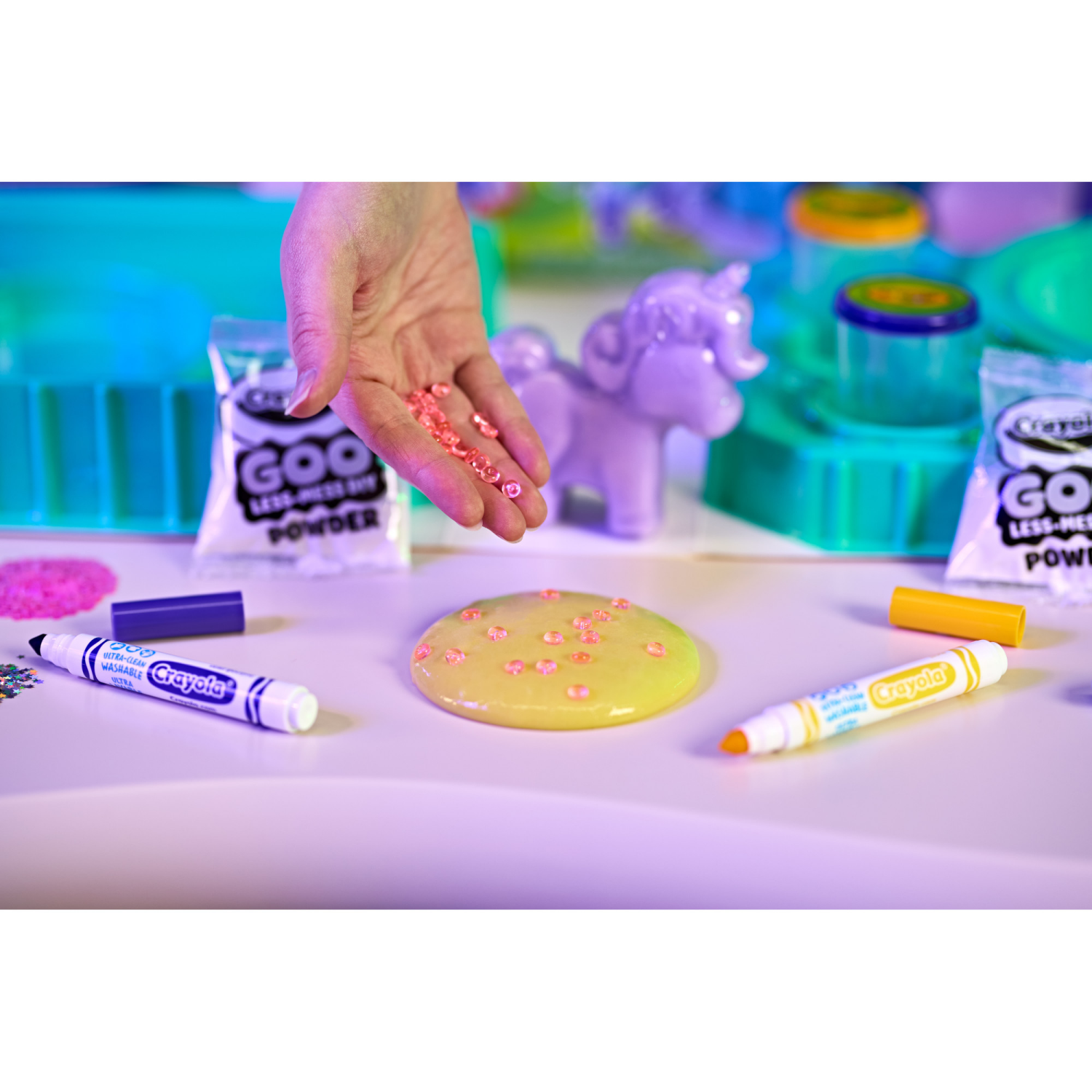 slide 5 of 5, Crayola Unicorn All-In-1 Sensory Art Station, Slimy Goo DIY Art Kit, Less-Mess Craft Set, Customizable Sensory Putty, Unicorn Toys & Gifts, Ages 6+, 1 ct