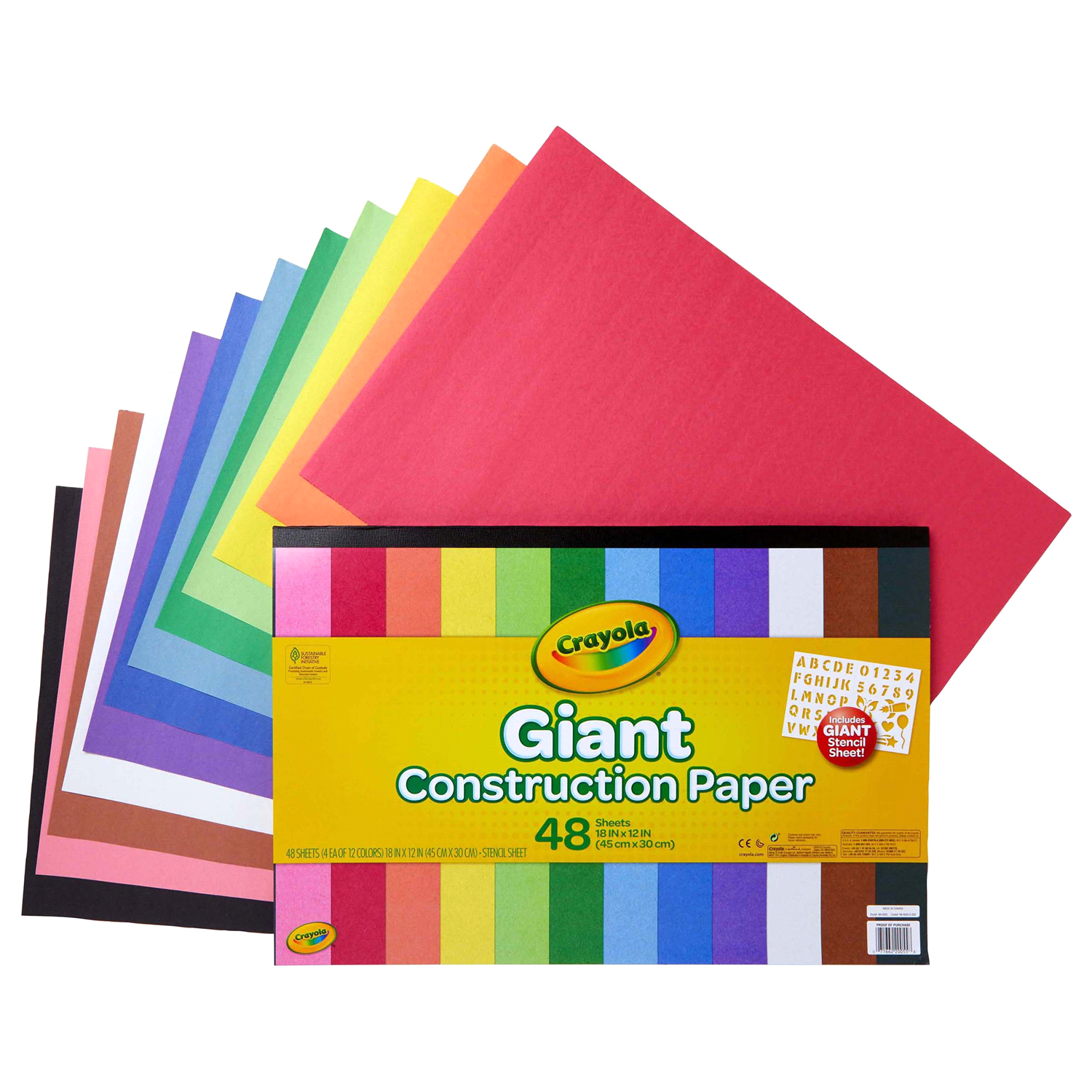 slide 3 of 3, Crayola 48-Sheet Giant Construction Paper with Stencil 12-Color, 48 ct