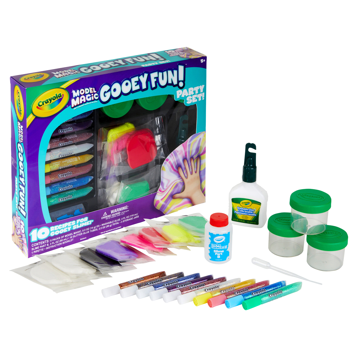 slide 2 of 5, Crayola Slime Party Slime Kit with 10 Varieties Slime Containers for Age 5+, 20 ct