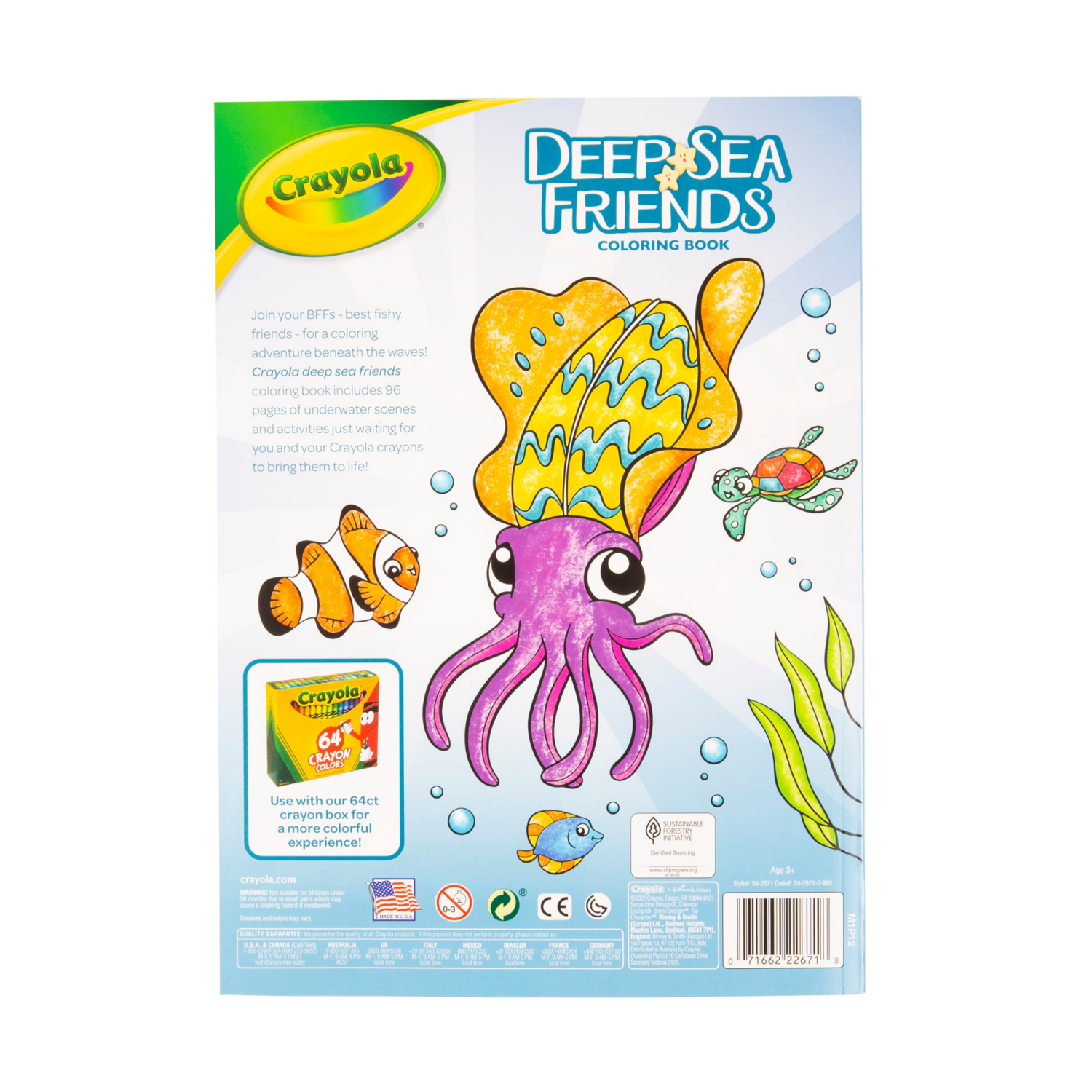 slide 2 of 5, Crayola Deep Sea Friends Coloring Pages and Stickers, Coloring Book, Gift for Kids, 96 Pages, 1 ct