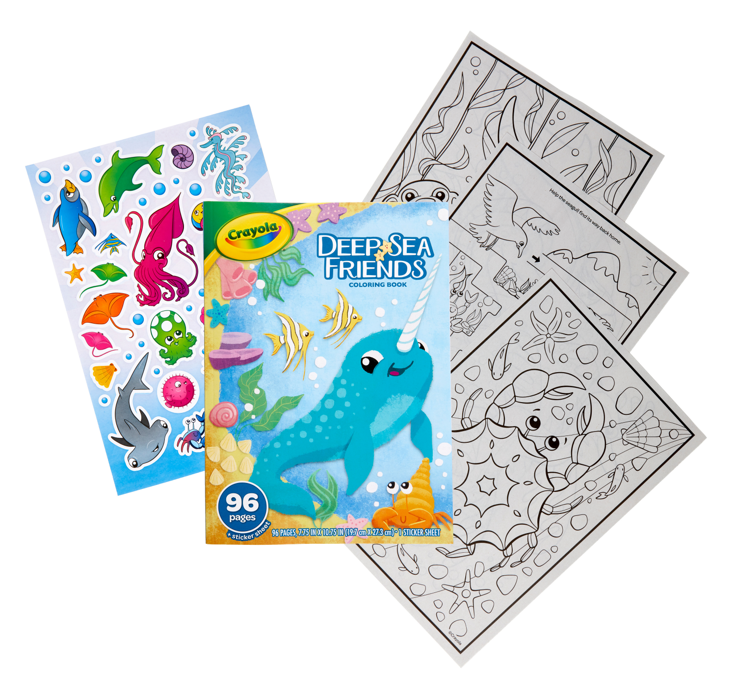 slide 4 of 5, Crayola Deep Sea Friends Coloring Pages and Stickers, Coloring Book, Gift for Kids, 96 Pages, 1 ct
