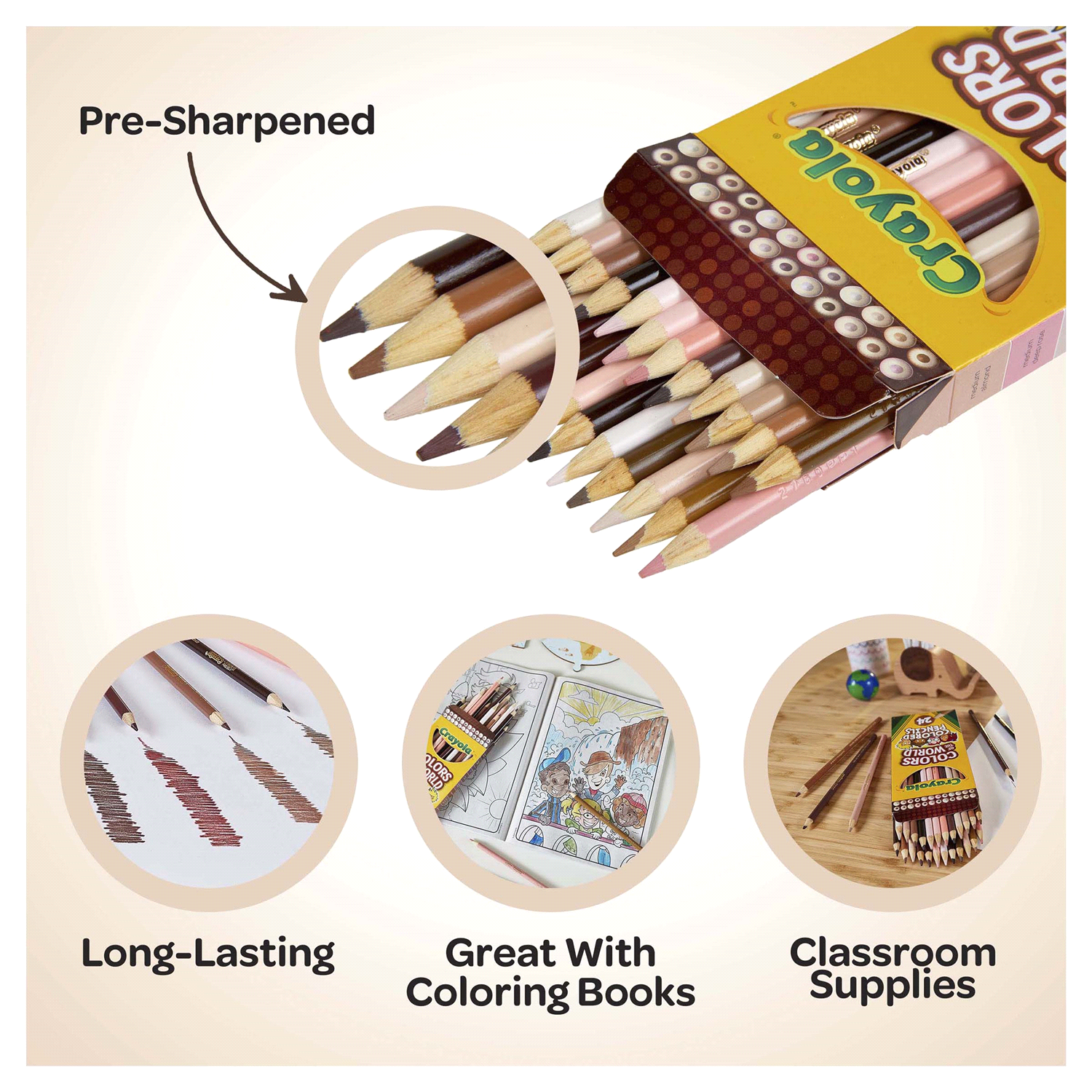 slide 5 of 5, Crayola Colors Of The World Skin Tone Colored Pencils, 24 ct