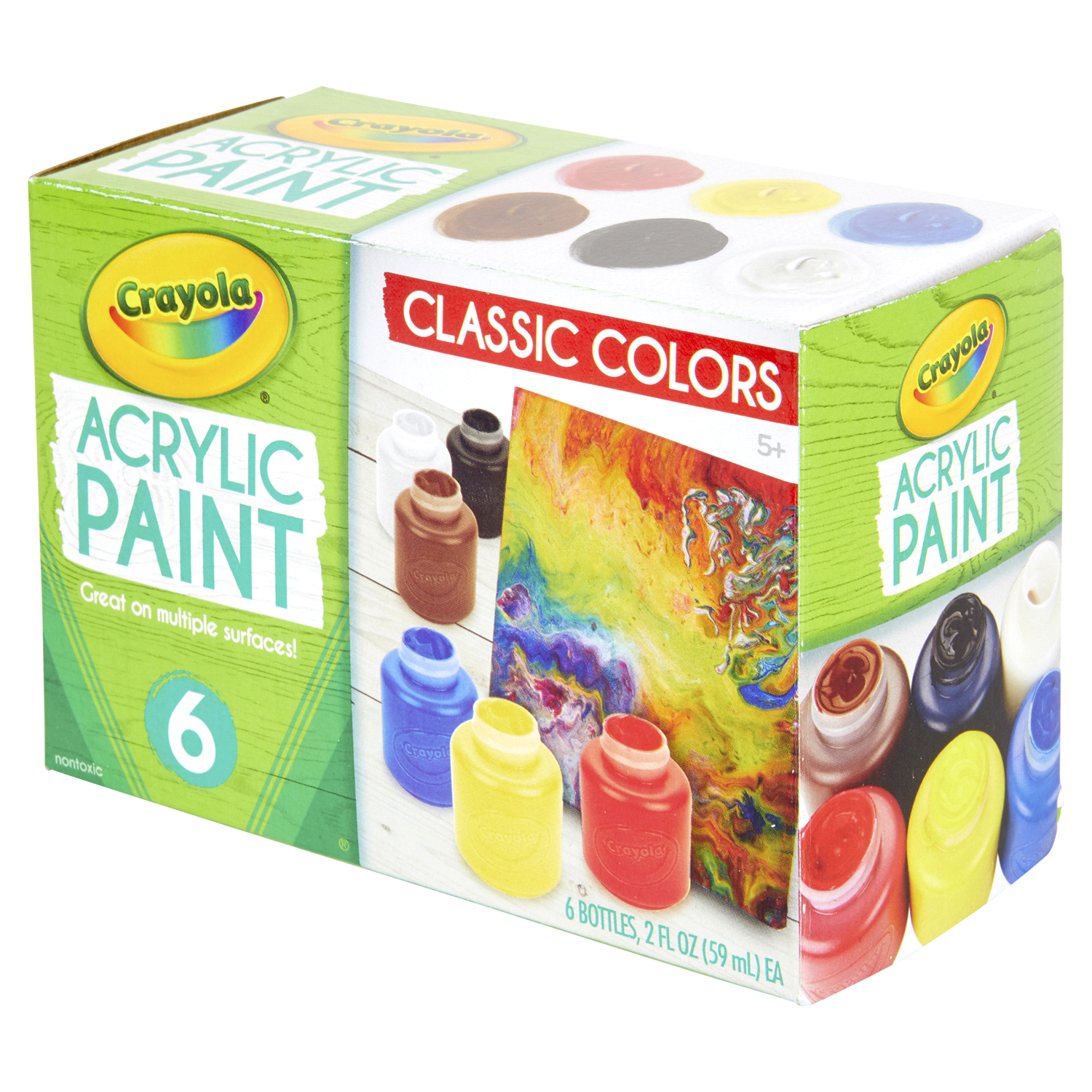slide 2 of 3, Crayola 5+ Classic Colors Acrylic Paint 6 - 2 fl oz Bottles, 6 ct; 2 oz