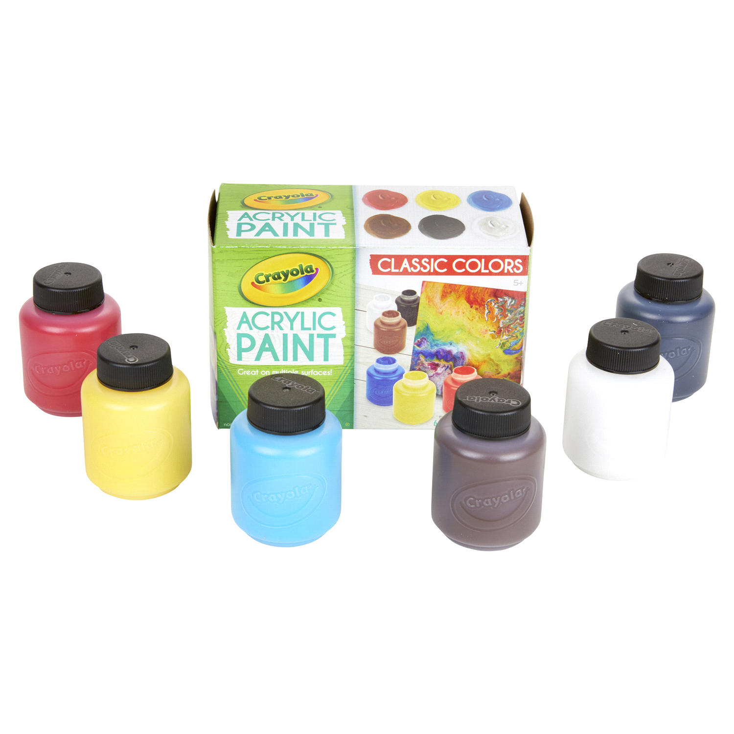 slide 3 of 3, Crayola 5+ Classic Colors Acrylic Paint 6 - 2 fl oz Bottles, 6 ct; 2 oz