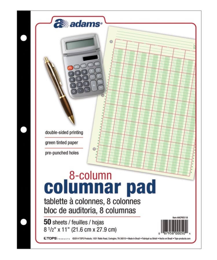 slide 3 of 4, Adams Analysis 8 Column, Pad - Green, 50 ct; 8 1/2 in x 11 in