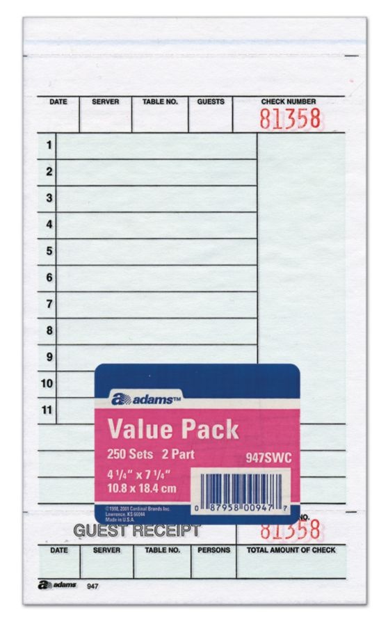 slide 2 of 2, Adams Guest Check Books, 2-Part, 250 ct; 4 1/4 in x 7 1/4 in