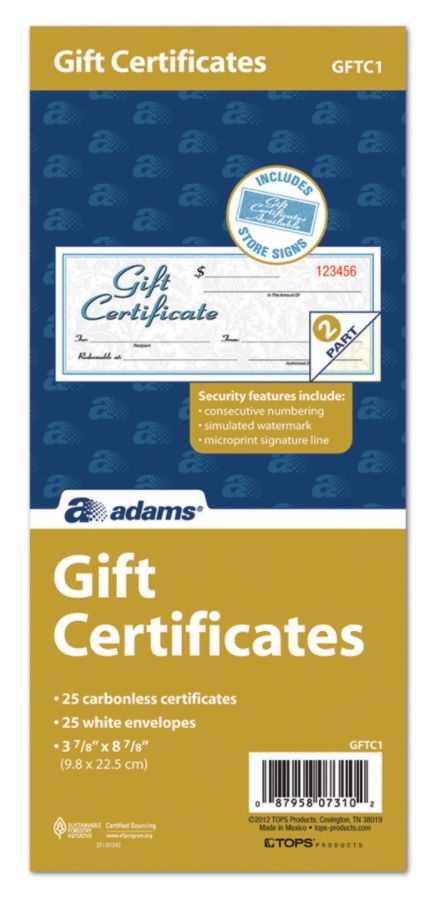 slide 2 of 4, Adams 2-Part Gift Certificates Kit, 1 ct