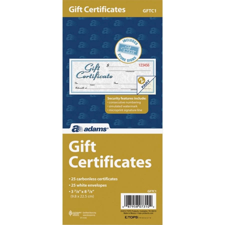 slide 4 of 4, Adams 2-Part Gift Certificates Kit, 1 ct