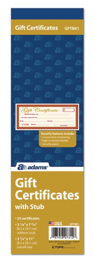 slide 2 of 2, Adams 1-Part Gift Certificates, 25 ct