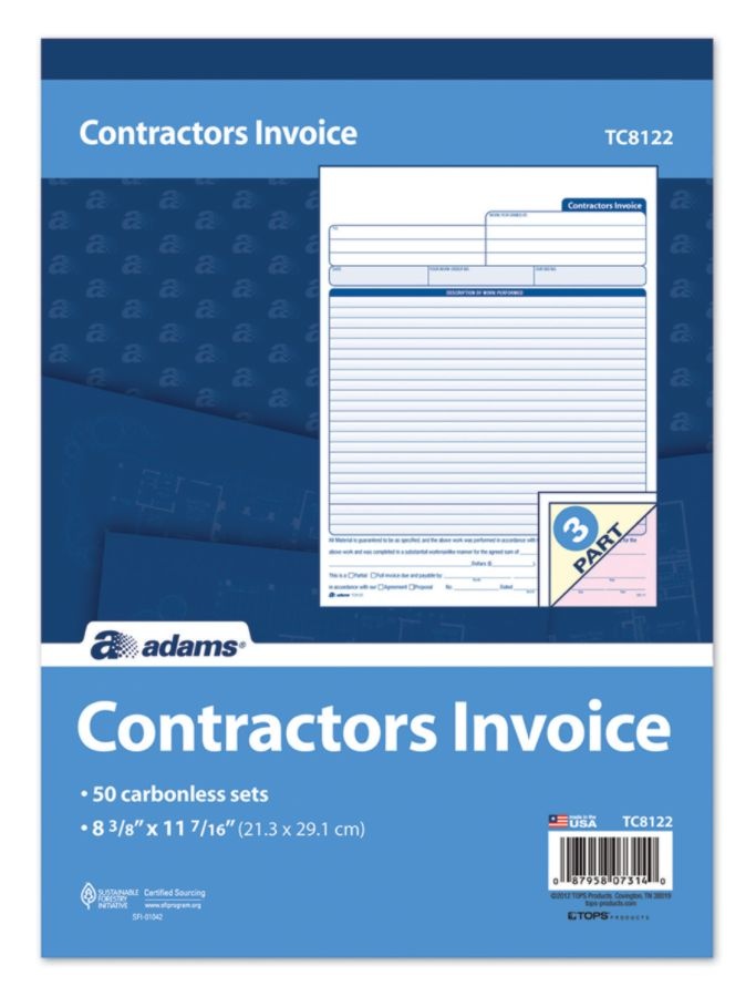 slide 2 of 5, Adams Carbonless Contractor's Invoices, 3-Part, 50 Sets, 1 ct
