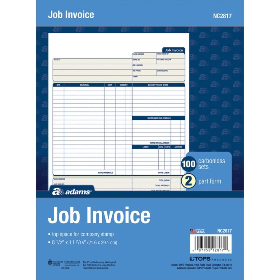 slide 2 of 5, Adams Carbonless Contractor's Invoices, 2-Part, 100 Sets, 1 ct