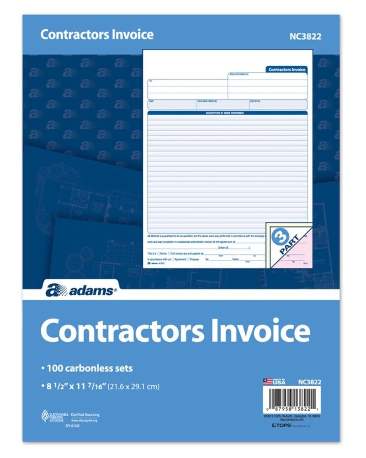 slide 2 of 2, Adams Carbonless Contractor's Invoices, 3-Part, 100 Sets, 1 ct