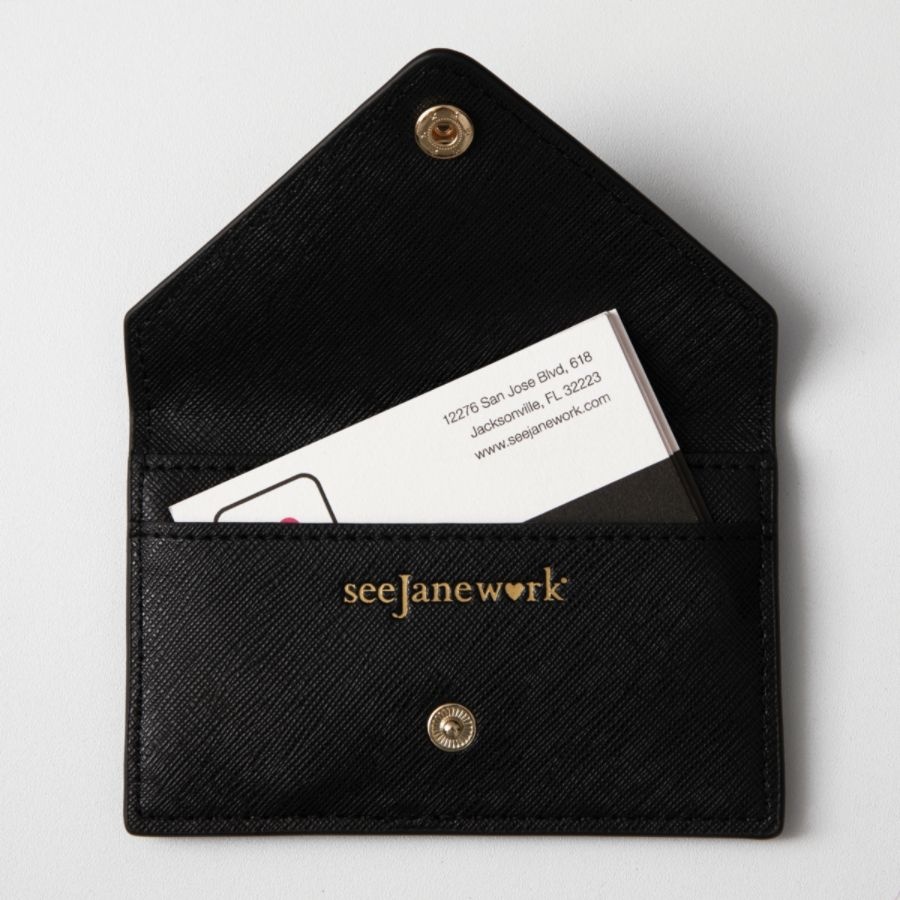 slide 4 of 7, See Jane Work Faux Leather Business Card Holder, Black, 1 ct