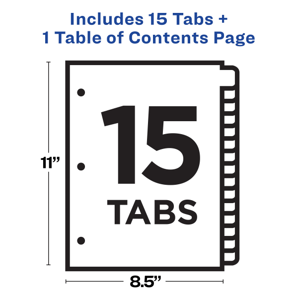 slide 4 of 8, Avery Ready Index 20% Recycled Table Of Contents Dividers, 1-15 Tab, Multicolor, 1 ct