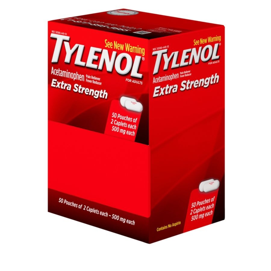 slide 2 of 7, Tylenol Extra Strength Caplets, 2 Caplets Per Packet, 50 ct Packets, 50 ct