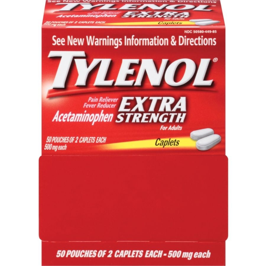 slide 6 of 7, Tylenol Extra Strength Caplets, 2 Caplets Per Packet, 50 ct Packets, 50 ct